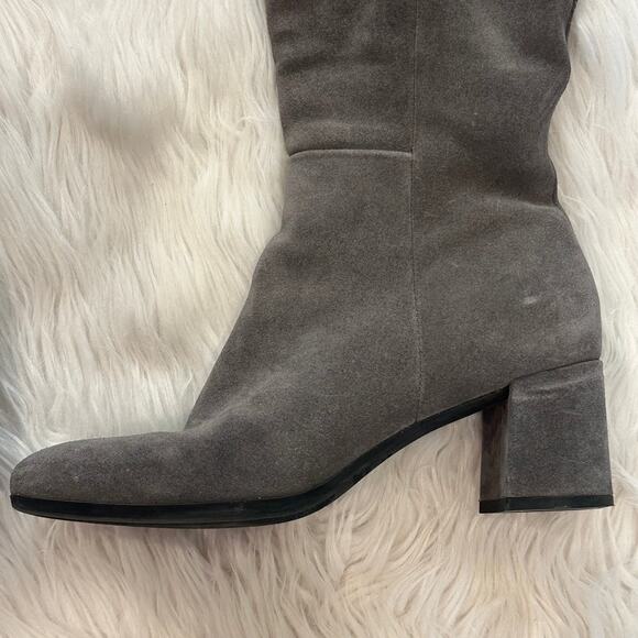 La CANADIENNE Waterproof Suede Knee High Boots Square Toe Block Heeled, Gray - Picture 5 of 9